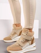  Adidași Bej închis Cu șireturi Cu platformă Cu blană artificială și aplicații metalice Leridras
