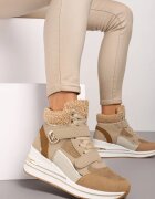  Adidași Bej închis Cu șireturi Cu platformă Cu blană artificială și aplicații metalice Leridras