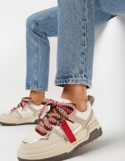  Adidași Bej închis cu Talpă Groasă din Piele Ecologică cu Șireturi Rositi