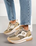  Adidași bej închis decorate cu model de leopard cu talpă groasă și cu inserții metalice Gonnith