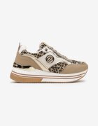  Adidași bej închis decorate cu model de leopard cu talpă groasă și cu inserții metalice Gonnith