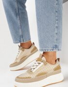  Adidași Bej închis pe platformă cu inserție din tweed Nanelwi