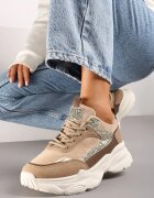  Adidași Bej închis pe Talpă Groasă Embosată cu Paiete Narelis