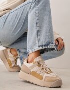  Adidași Bej Închis pe talpă plată groasă din imitație de piele întoarsă decorați cu inserții din piele ecologică Mariatta