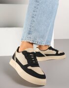  Adidași Bej-Negru cu Talpă Groasă Sclipici Perforații și Împletitură Mirreina