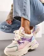  Adidași Bej pe talpă groasă cu șireturi decorative Robella