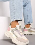  Adidași Bej-Roz pe talpă groasă în relief cu paiete Narelis