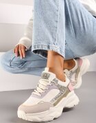  Adidași Bej-Roz pe talpă groasă în relief cu paiete Narelis