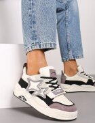  Adidași bej și violet cu talpă groasă cu închidere cu scai și aplicație pe lateral Arforina
