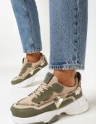  Adidași Bej-Verde pe Talpă Groasă cu Zirconii Evoline
