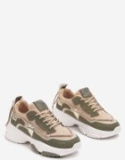  Adidași Bej-Verde pe Talpă Groasă cu Zirconii Evoline