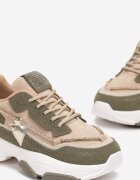  Adidași Bej-Verde pe Talpă Groasă cu Zirconii Evoline