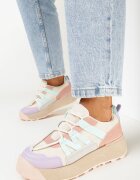  Adidași Bej-Violet cu Talpă Plată Groasă din Imitație Velur Decorați cu Inserții din Piele Ecologică Mariatta