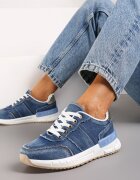  Adidași bleumarin din denim cu aplicații aurii și cusături Aledisa