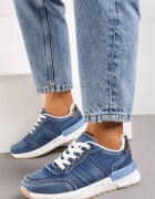  Adidași bleumarin din denim cu aplicații aurii și cusături Aledisa