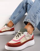  Adidași Bordeaux cu platformă cu inserții din tweed și cusături Leganna
