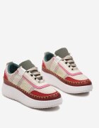  Adidași Bordeaux cu platformă cu inserții din tweed și cusături Leganna