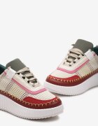  Adidași Bordeaux cu platformă cu inserții din tweed și cusături Leganna