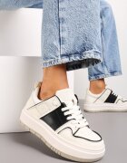  Adidași din piele alb-negri cu talpă groasă și cusături Fallonisse