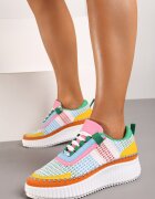  Adidași la Gleznă Verde-Portocaliu cu Platformă cu Șireturi Fropia