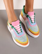  Adidași la Gleznă Verde-Portocaliu cu Platformă cu Șireturi Fropia