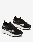  Adidași Negre pe Talpă Groasă cu Inserții Metalice și Șireturi Aelria