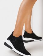  Adidași Negri cu Pană cu Față Elastică cu Strass-uri Neatisa