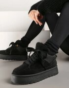  Adidași Negri cu Șireturi cu Talpă Groasă cu Blăniță Vaitaly