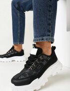  Adidași Negri cu șireturi pe talpă groasă cu model decorativ Tannai