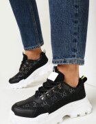  Adidași Negri cu șireturi pe talpă groasă cu model decorativ Tannai