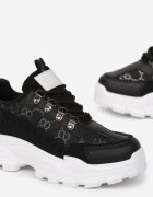  Adidași Negri cu șireturi pe talpă groasă cu model decorativ Tannai
