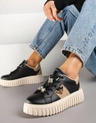  Adidași Negri cu talpă groasă cu aplicații metalice Elealenna