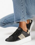  Adidași Negri cu Talpă Groasă cu Bandă Decorativă cu Sclipici și Inserție Metalică Pirnessa