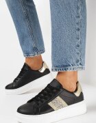  Adidași Negri cu Talpă Groasă cu Bandă Decorativă cu Sclipici și Inserție Metalică Pirnessa