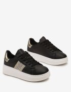  Adidași Negri cu Talpă Groasă cu Bandă Decorativă cu Sclipici și Inserție Metalică Pirnessa