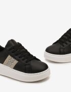  Adidași Negri cu Talpă Groasă cu Bandă Decorativă cu Sclipici și Inserție Metalică Pirnessa