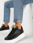  Adidași Negri cu Talpă Groasă cu Cristale Colorate Tumida
