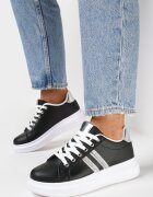  Adidași Negri cu Talpă Groasă cu Detalii Strălucitoare cu Zirconii Elysiena