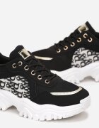 Adidași Negri cu Talpă Groasă cu Inserții Sassaria