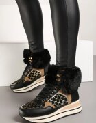  Adidași Negri cu talpă groasă decorați cu blană și inserții metalice Miathrae