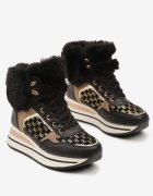  Adidași Negri cu talpă groasă decorați cu blană și inserții metalice Miathrae