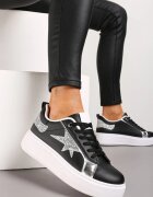  Adidași negri cu talpă groasă împodobiți cu sclipici Genivira