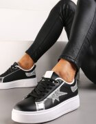  Adidași negri cu talpă groasă împodobiți cu sclipici Genivira