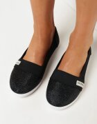  Adidași negri cu talpă plată cu parte superioară elastică cu fir metalic Kathle