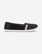  Adidași negri cu talpă plată cu parte superioară elastică cu fir metalic Kathle