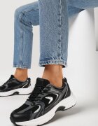  Adidași Negri din piele ecologică cu talpă plată cu șireturi și imprimeuri Fenrial
