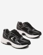  Adidași Negri din piele ecologică cu talpă plată cu șireturi și imprimeuri Fenrial