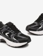  Adidași Negri din piele ecologică cu talpă plată cu șireturi și imprimeuri Fenrial