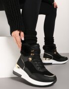  Adidași Negri pe pană ascunsă cu inserție de blană și accent metalic Kaivn