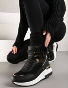  Adidași Negri pe pană ascunsă cu inserție de blană și accent metalic Kaivn
